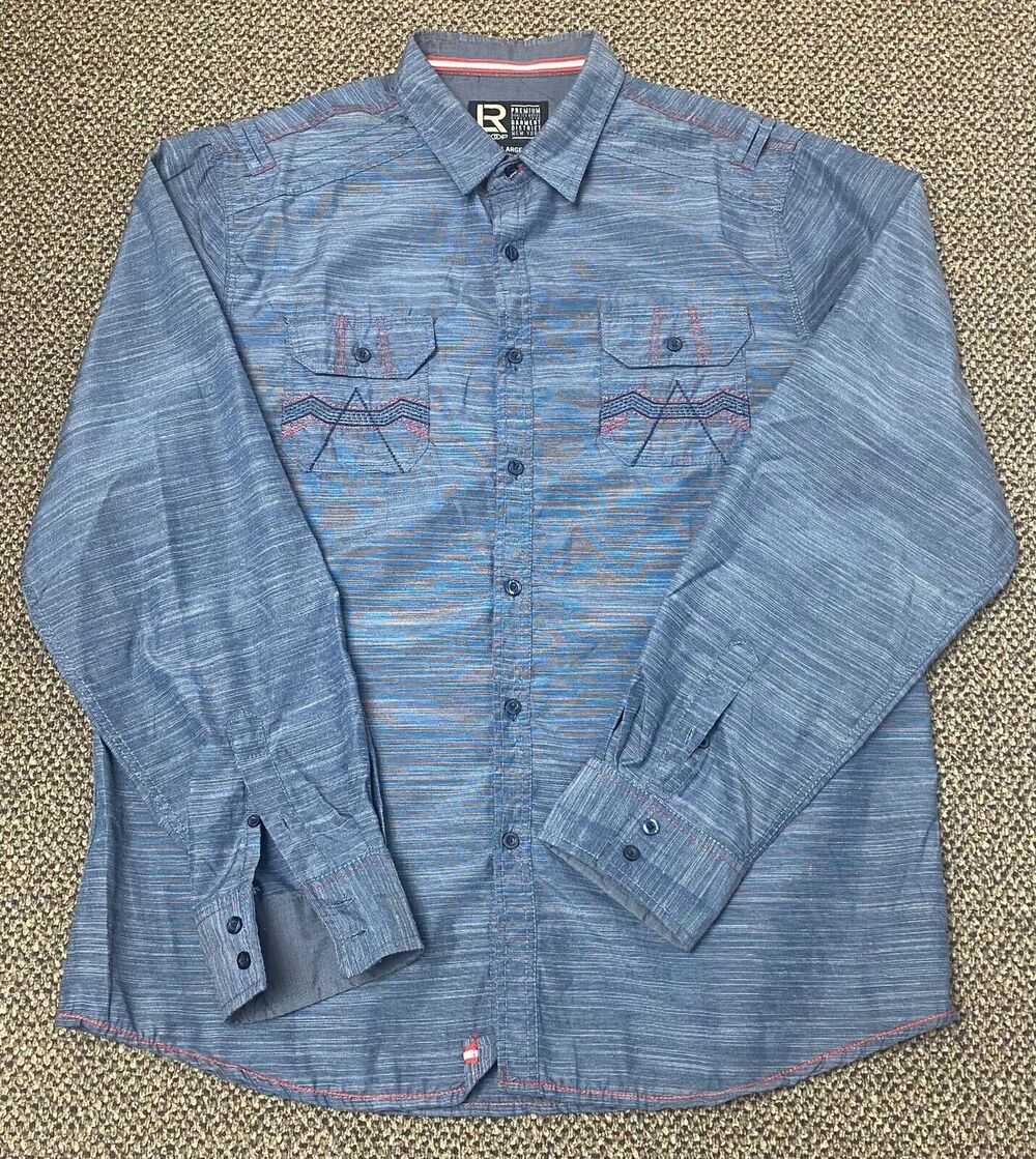 LR Scoop Men’s Button Up Blue Shirt Long Sleeve Lightweight Size XL # 349